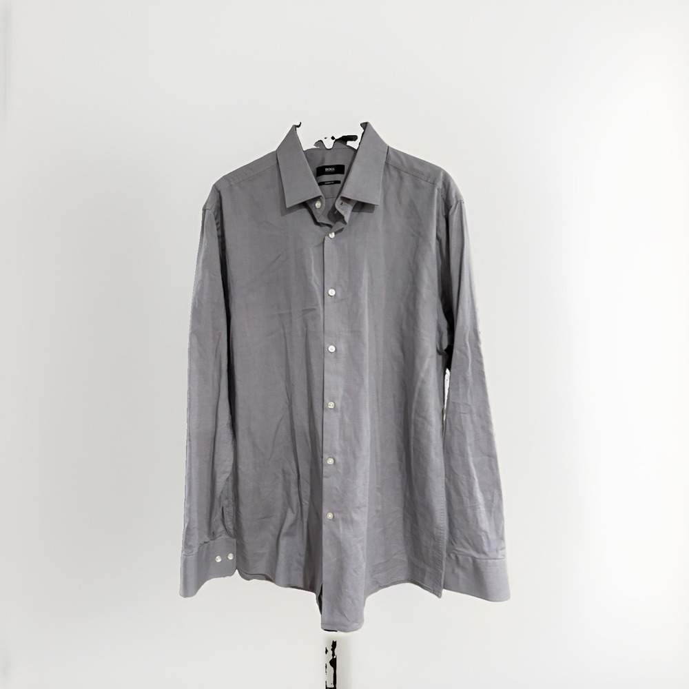 BOSS mens dress shirt long sleeve gray white SHARP FIT 16.5 meck 34/35  W106